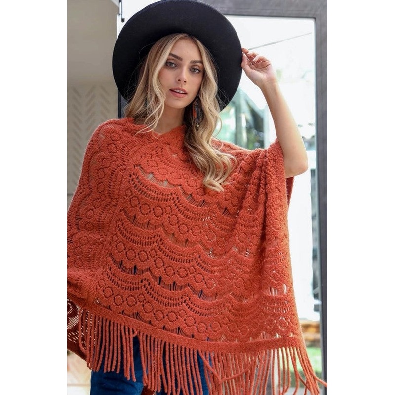 Scallop Knit Summer Poncho|Black|Gray|Blush|Rust|Sage