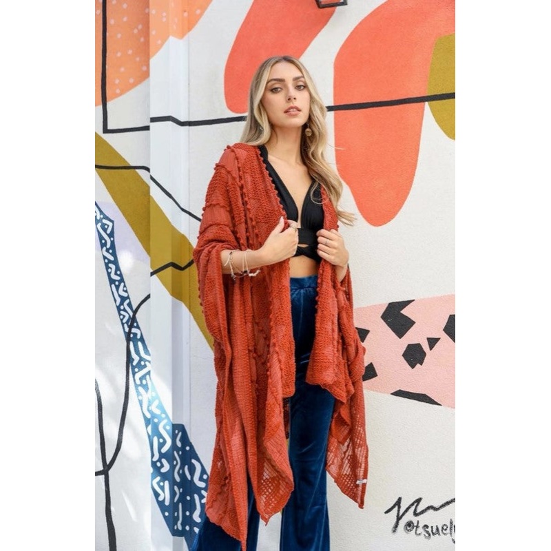 Zig Zag Embroidered Kimono|Black|Rust|Sage