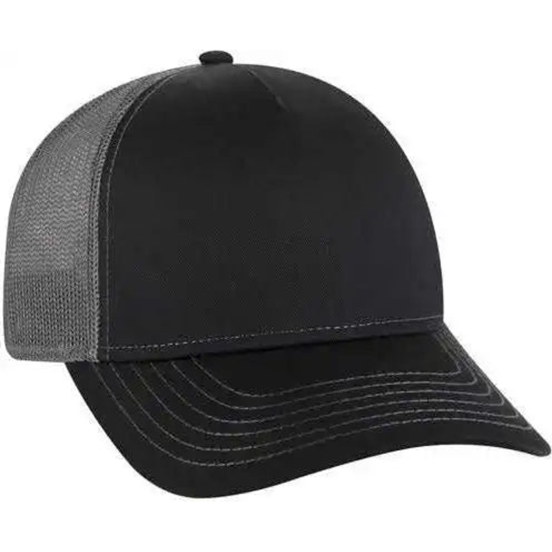 OTTO 102-1318 5 Panel Low Profile Mesh Back Trucker Cap – Black Black Charcoal