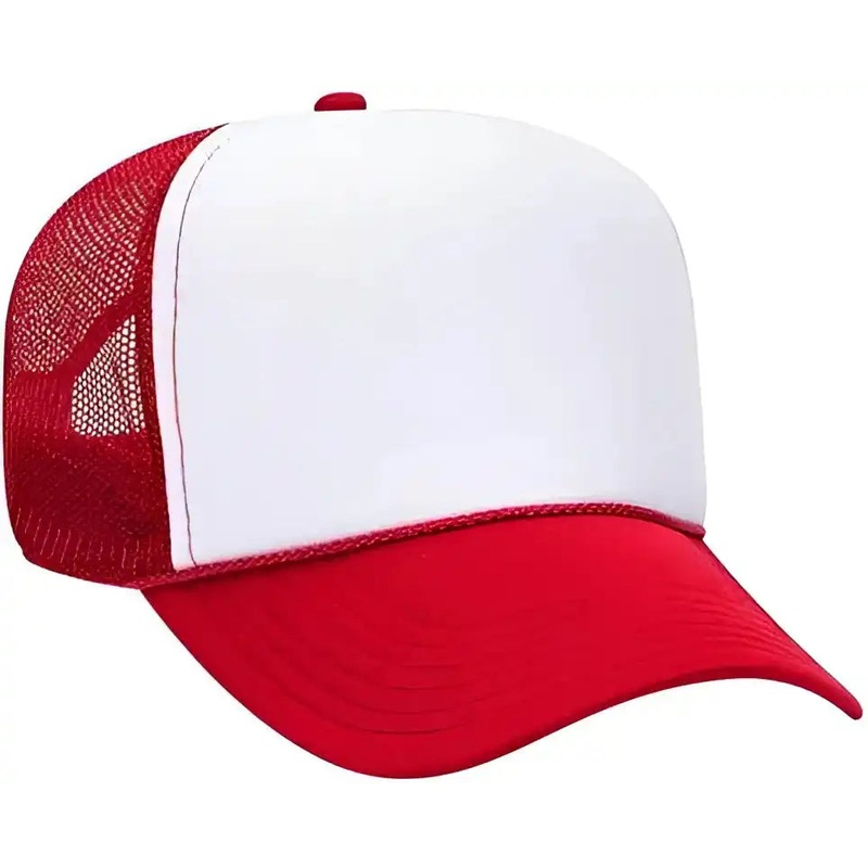 OTTO 32-467 Polyester Foam Front 5 Panel Pro Style Mesh Back Cap – Red White Red