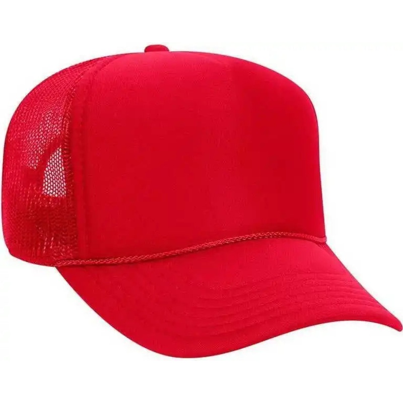OTTO 32-467 Polyester Foam Front 5 Panel Pro Style Mesh Back Cap – Red