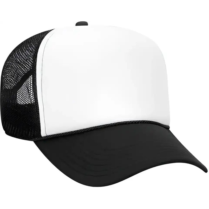 OTTO 32-467 Polyester Foam Front 5 Panel Pro Style Mesh Back Cap – Black White Black
