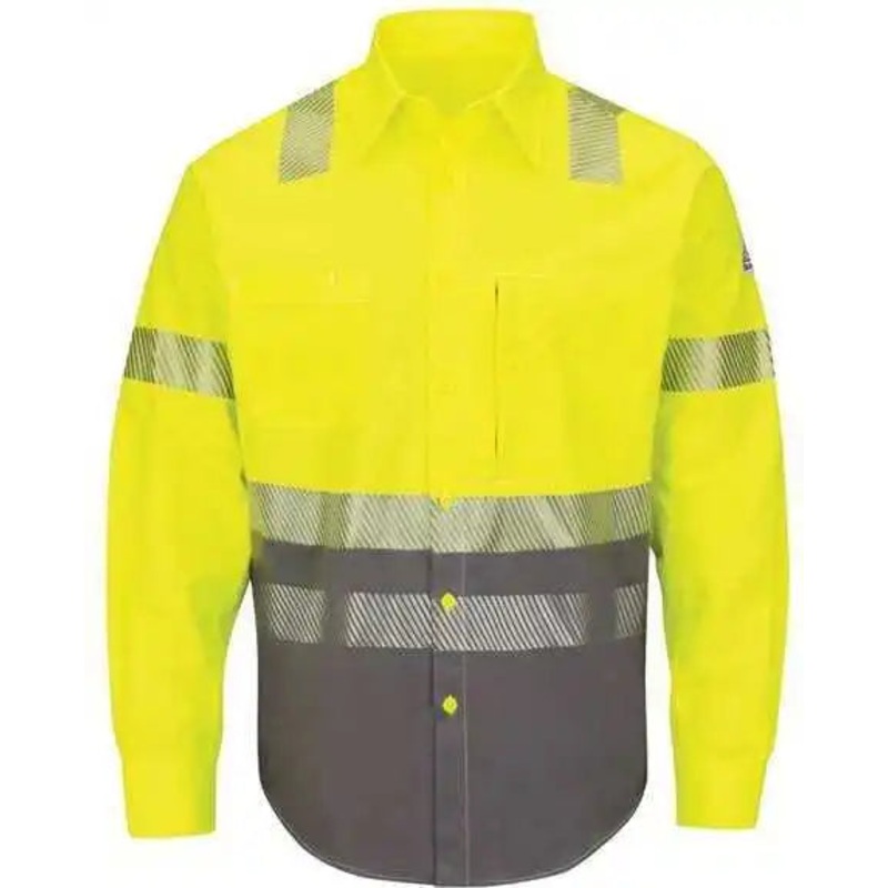 Bulwark SLB4HL Hi-Visibility Color Block Uniform Shirt – EXCEL FR ComforTouch – 7 oz. – Long Sizes – Yellow