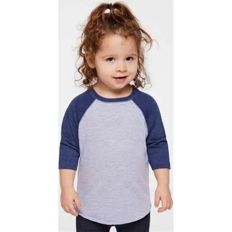 Rabbit Skins 3330 Toddler Baseball Fine Jersey Three-Quarter Sleeve Tee – Vintage Heather Vintage True Navy