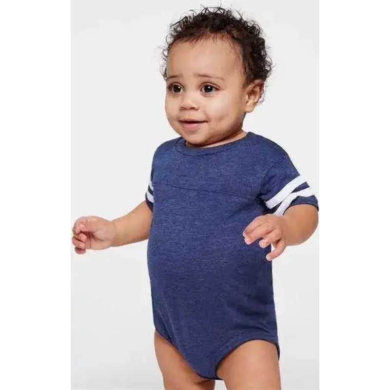 Rabbit Skins 4437 Infant Football Fine Jersey Bodysuit – Vintage True Navy Blended White