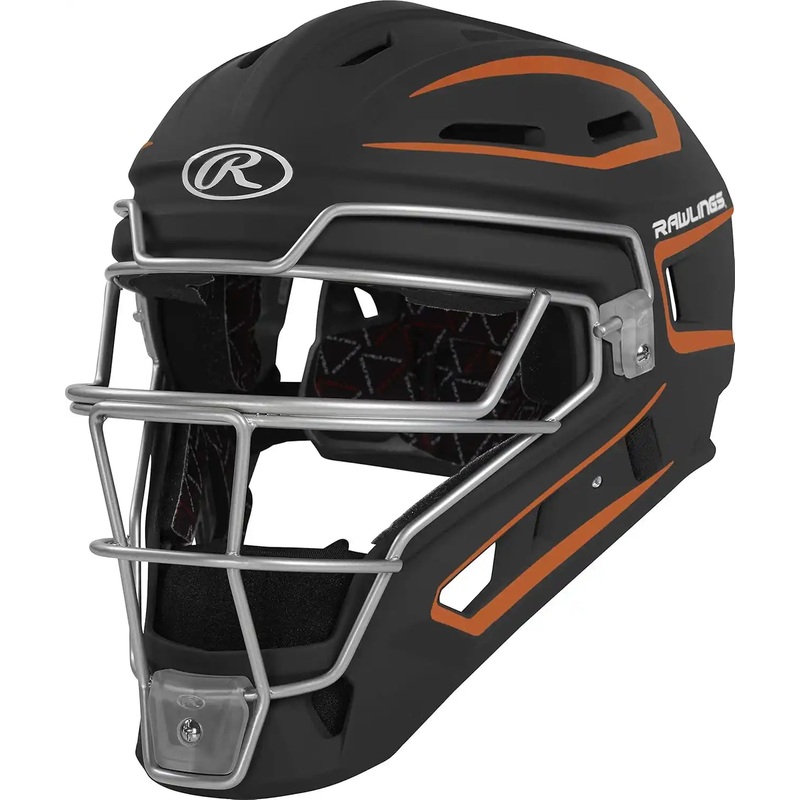 Rawlings Velo Catcher’s Helmet Youth Junior CHV27J – Black Orange