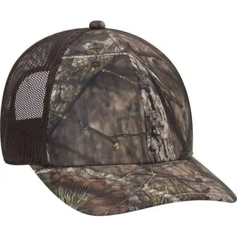 OTTO 171-1293 Mossy Oak Camouflage Superior Polyester Twill 6 Panel Low Profile Mesh Back Baseball Cap – Break Up Country Dark Brown