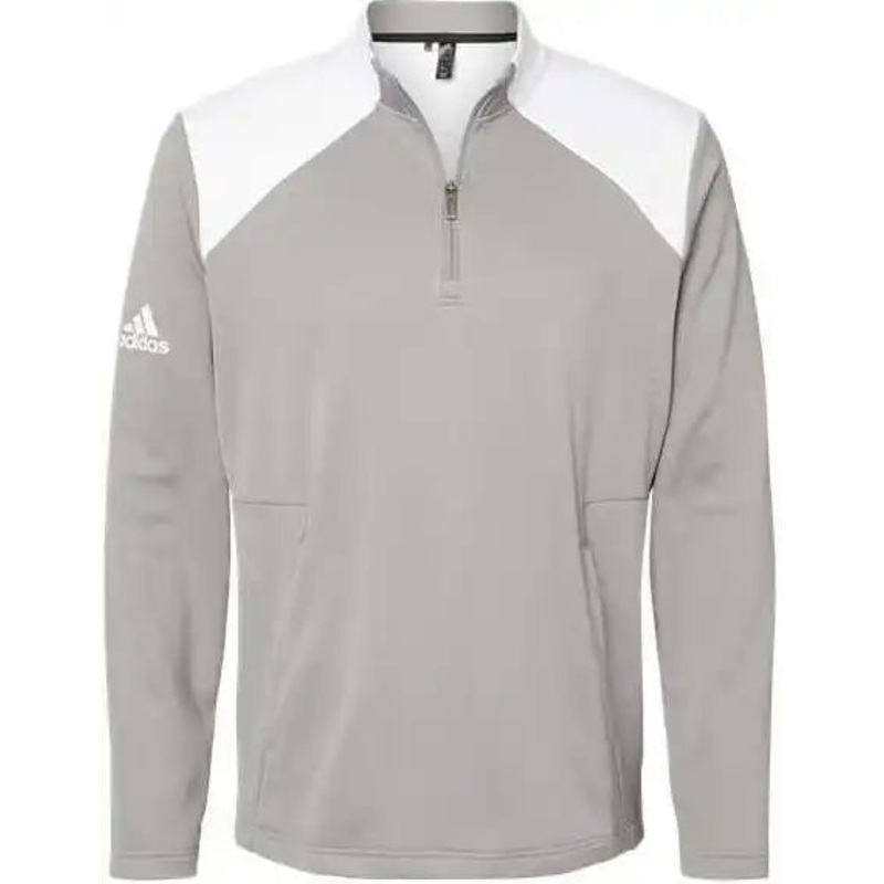 Adidas A532 Textured Mixed Media Quarter-Zip Pullover – Grey Three White