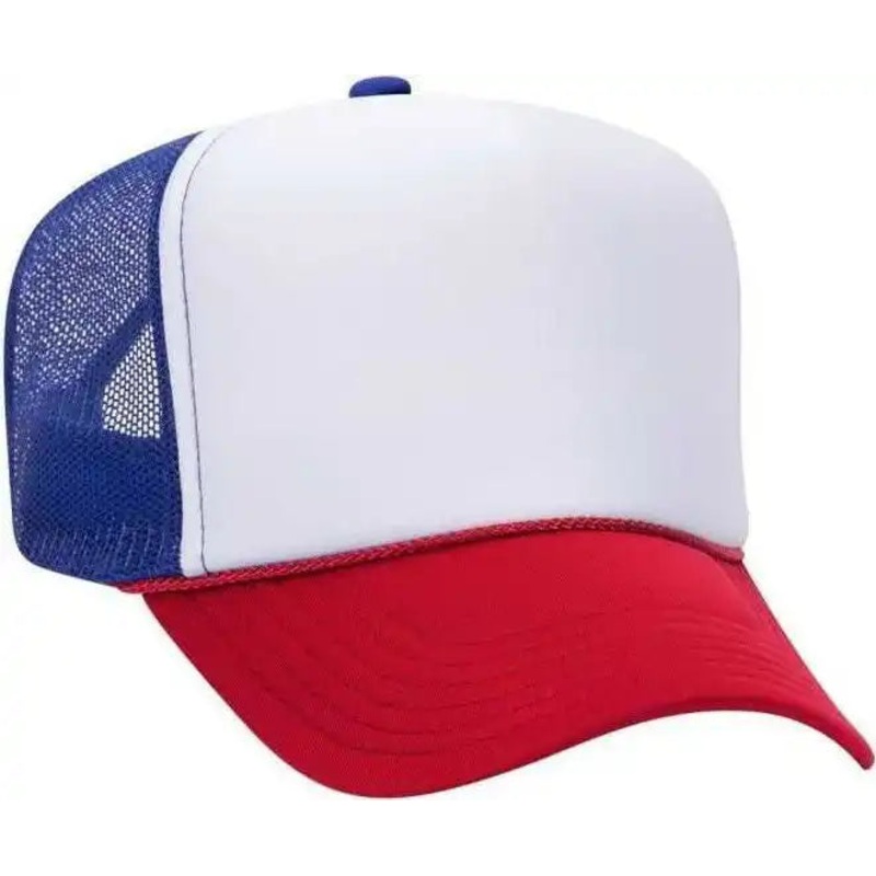 OTTO 39-165 5 Panel Foam High Crown Mesh Back Trucker Snapback Cap – Red White Royal