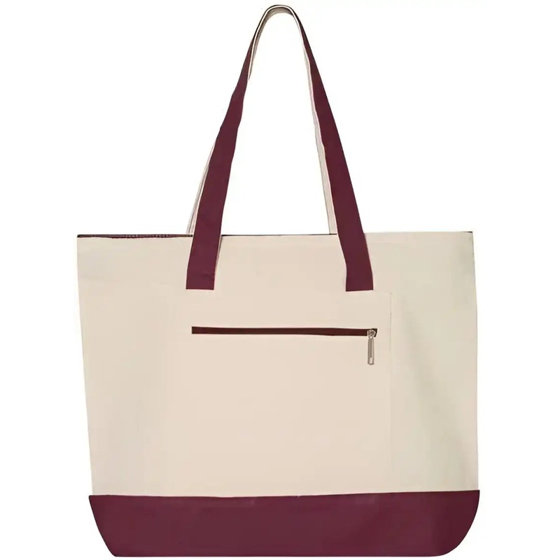 Q-Tees Q1300 19L Zippered Tote – Natural Maroon