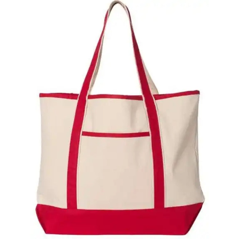 Q-Tees Q1500 34.6L Large Canvas Deluxe Tote – Natural Red