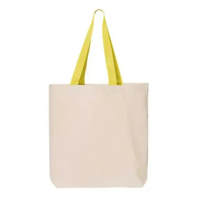 Q-Tees Q4400 11L Canvas Tote with Contrast-Color Handles – Natural Yellow