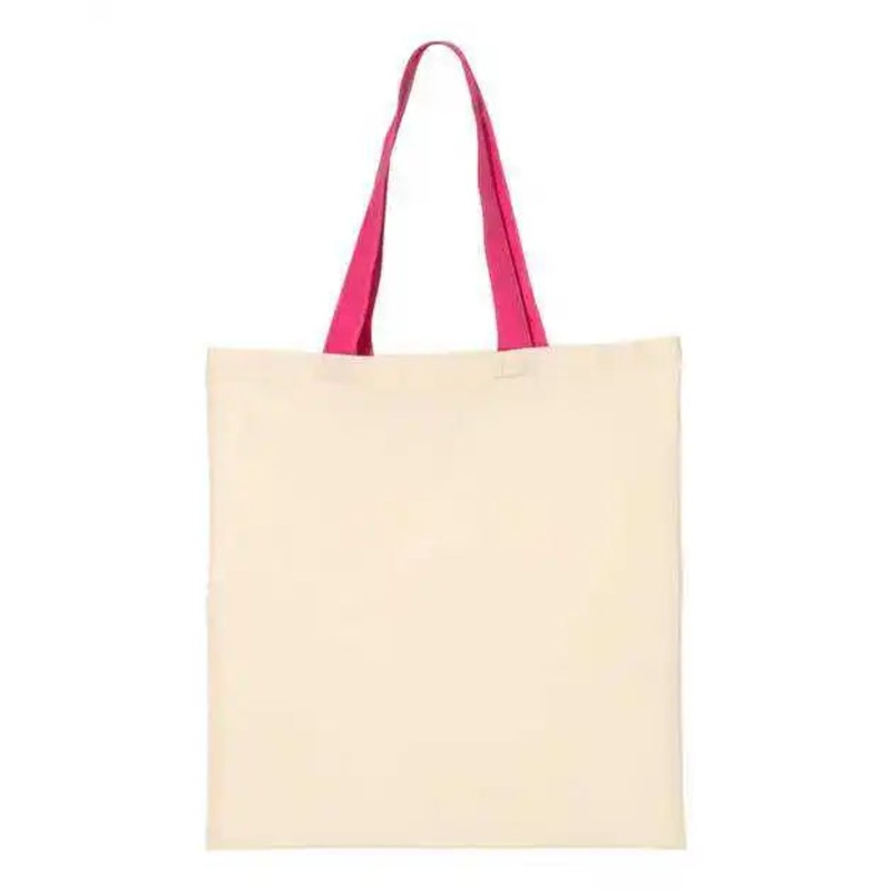 Q-Tees QTB6000 Economical Tote with Contrast-Color Handles – Natural Hot Pink
