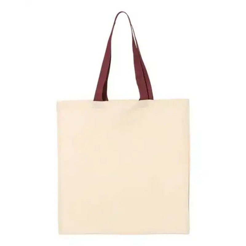 Q-Tees QTB6000 Economical Tote with Contrast-Color Handles – Natural Maroon