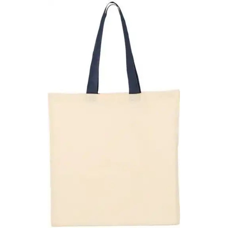 Q-Tees QTB6000 Economical Tote with Contrast-Color Handles – Natural Navy