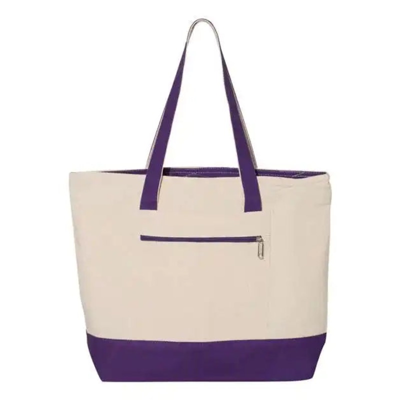 Q-Tees Q1300 19L Zippered Tote – Natural Purple