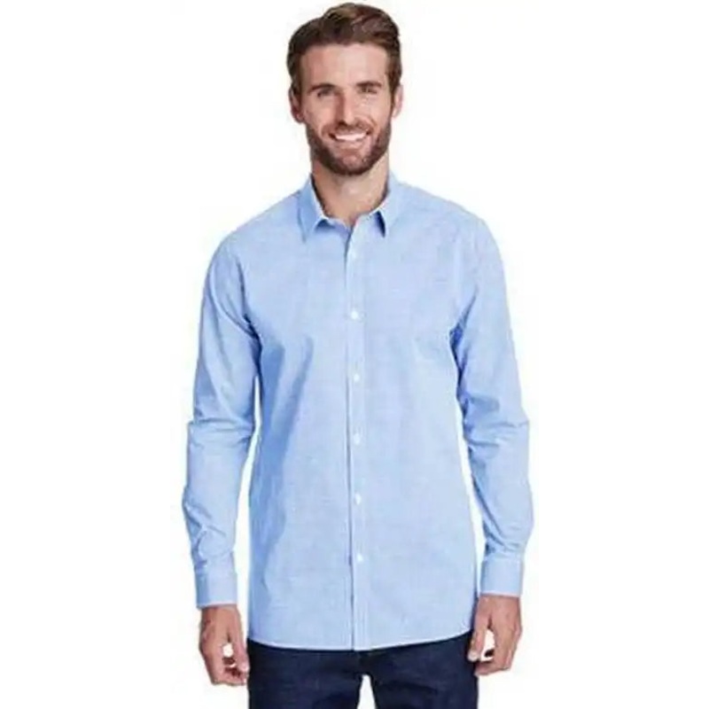 Artisan Collection by Reprime RP220 Men’s Microcheck Gingham Long-Sleeve Cotton Shirt – Light Blue White