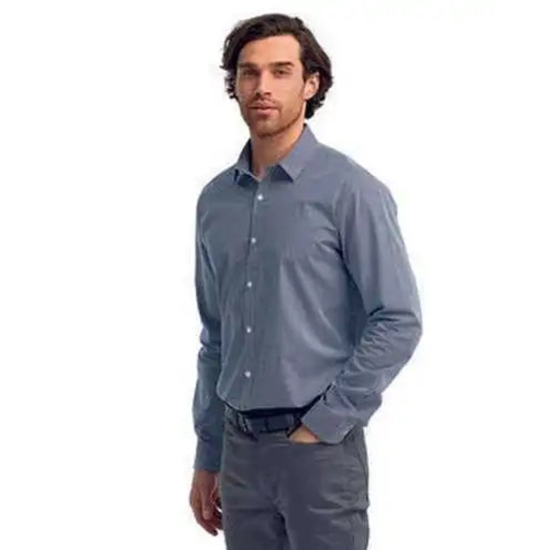 Artisan Collection by Reprime RP220 Men’s Microcheck Gingham Long-Sleeve Cotton Shirt – Navy White