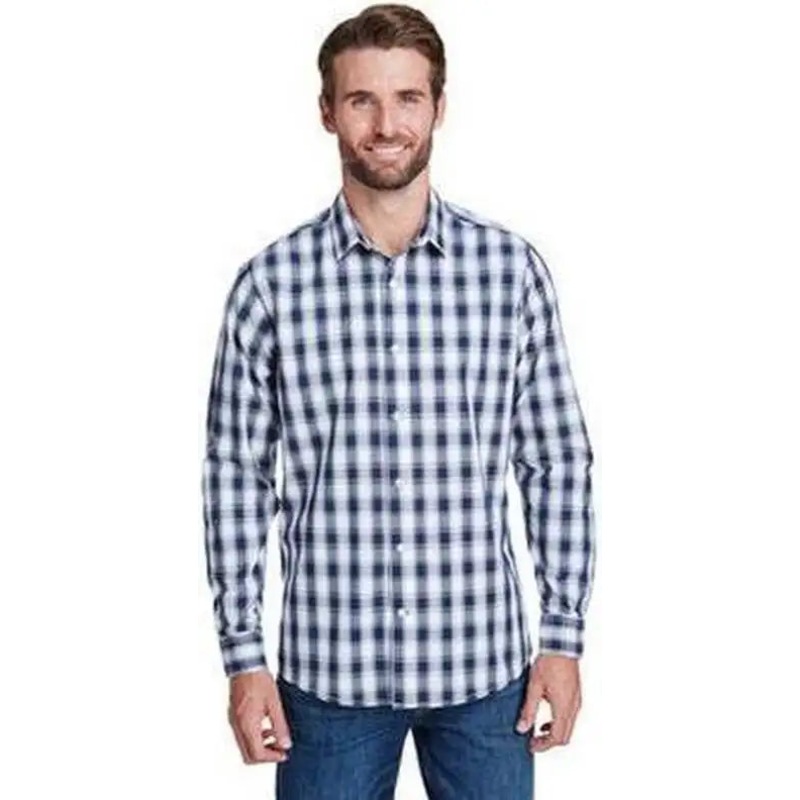 Artisan Collection by Reprime RP250 Men’s Mulligan Check Long-Sleeve Cotton Shirt – White Navy