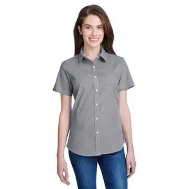 Artisan Collection by Reprime RP321 Ladies’ Microcheck Gingham Short-Sleeve Cotton Shirt – Black White