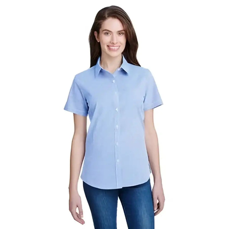 Artisan Collection by Reprime RP321 Ladies’ Microcheck Gingham Short-Sleeve Cotton Shirt – Light Blue White