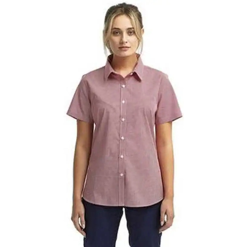 Artisan Collection by Reprime RP321 Ladies’ Microcheck Gingham Short-Sleeve Cotton Shirt – Red White