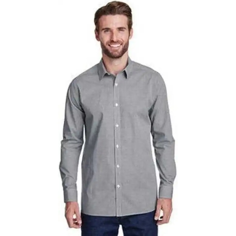 Artisan Collection by Reprime RP220 Men’s Microcheck Gingham Long-Sleeve Cotton Shirt – Black White