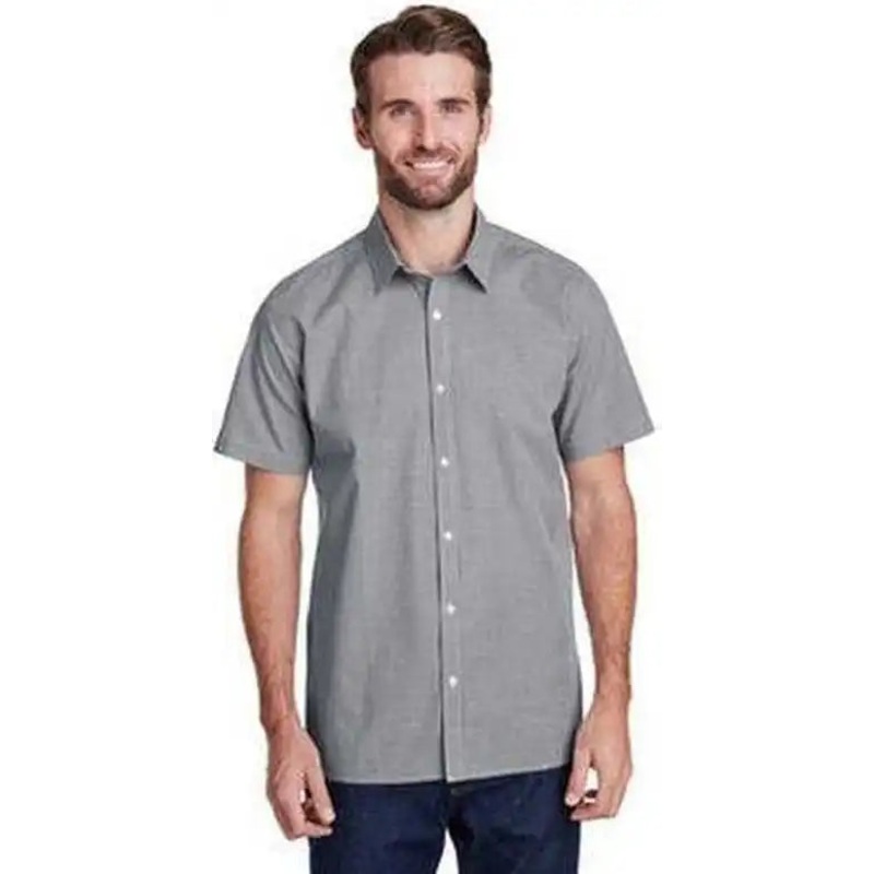 Artisan Collection by Reprime RP221 Mens Microcheck Gingham Short-Sleeve Cotton Shirt – Black White