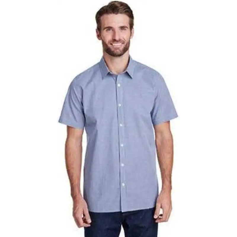Artisan Collection by Reprime RP221 Mens Microcheck Gingham Short-Sleeve Cotton Shirt – Navy White