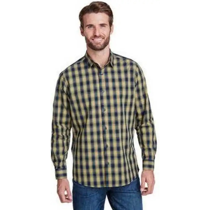 Artisan Collection by Reprime RP250 Men’s Mulligan Check Long-Sleeve Cotton Shirt – Camel Navy