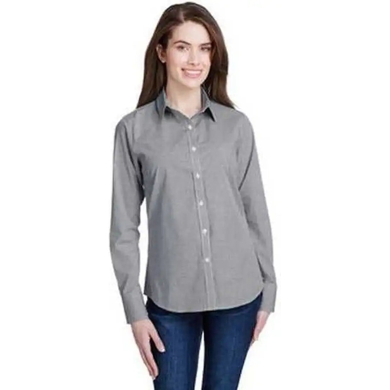 Artisan Collection by Reprime RP320 Ladies’ Microcheck Gingham Long-Sleeve Cotton Shirt – Black White