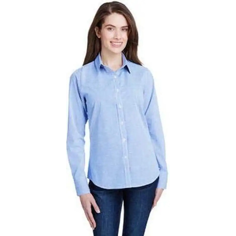 Artisan Collection by Reprime RP320 Ladies’ Microcheck Gingham Long-Sleeve Cotton Shirt – Light Blue White