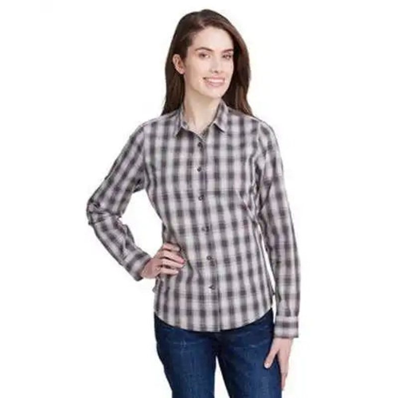 Artisan Collection by Reprime RP350 Ladies’ Mulligan Check Long-Sleeve Cotton Shirt – Steel Black