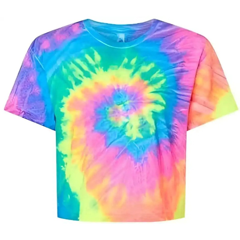 Colortone 1050 Women’s Tie-Dyed Crop T-Shirt – Neon Rainbow