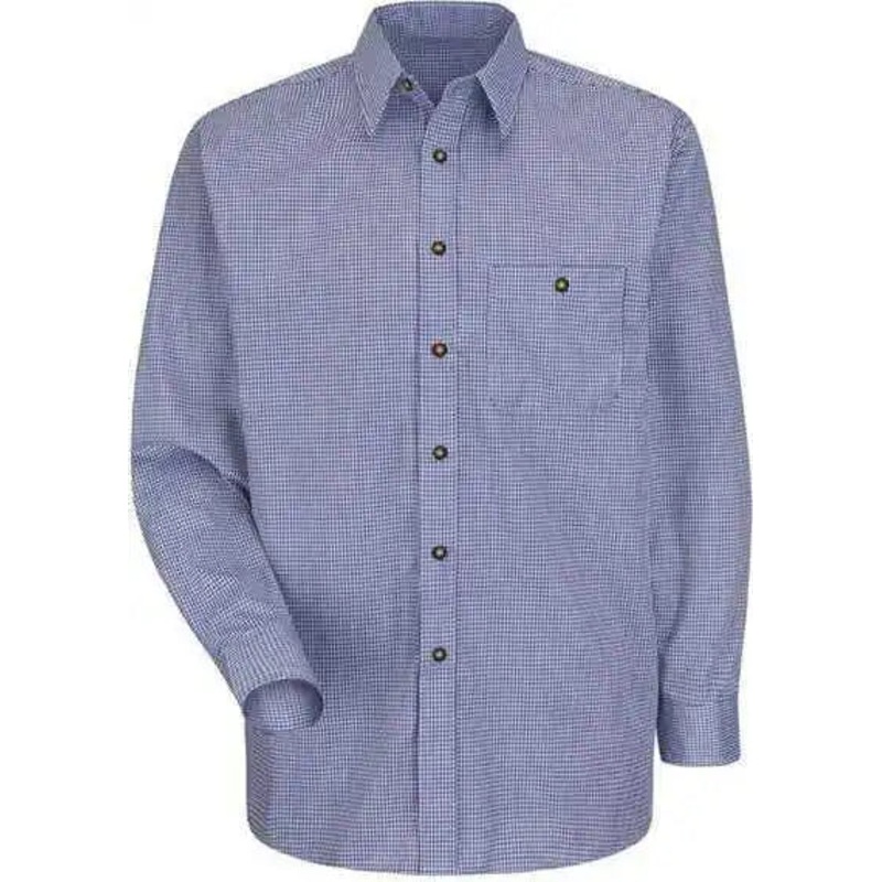 Red Kap SP74 Mini-Plaid Uniform Long Sleeve Shirt – White Blue Plaid – 323