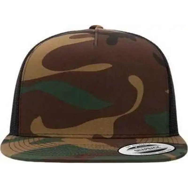 Yupoong 6006 Five-Panel Classic Trucker Cap – Green Camo Black