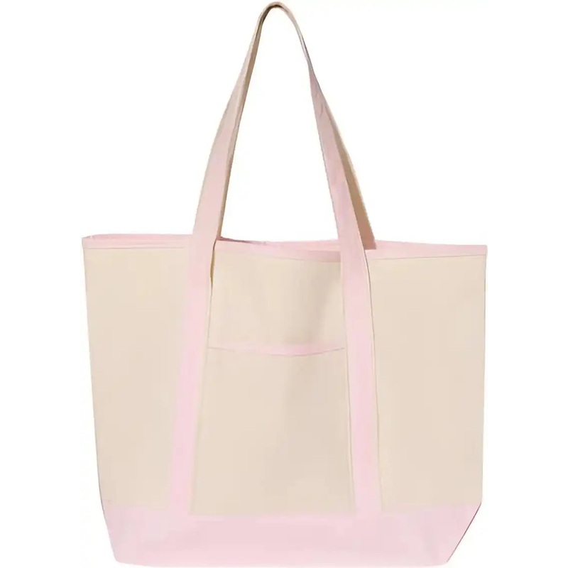 Q-Tees Q1500 34.6L Large Canvas Deluxe Tote – Natural Light Pink