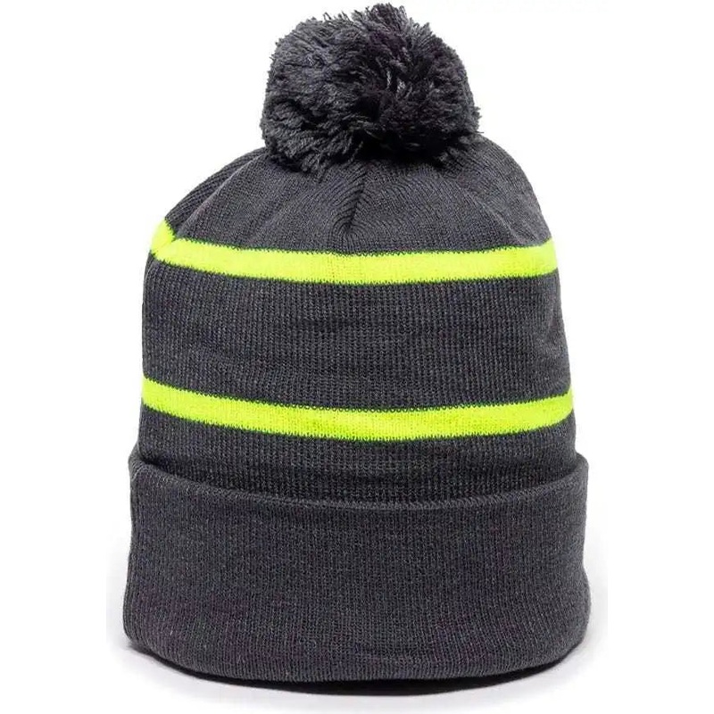 OC Sports KNF-100 Acrylic Knit Watch Cap Beanie – Charcoal Electric Yellow