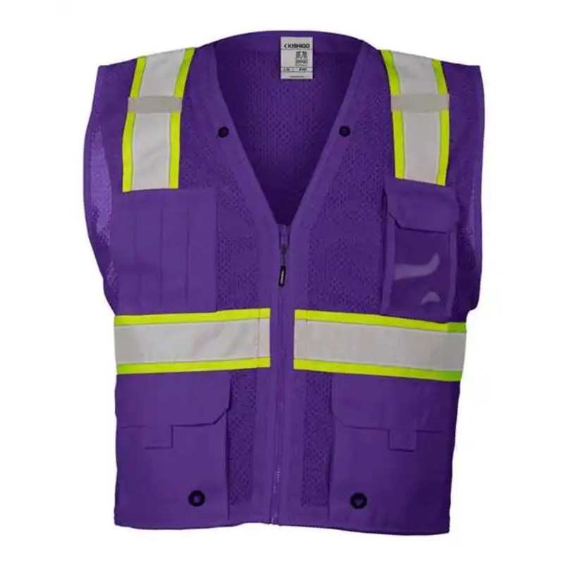 Kishigo B100-111 EV Series Enhanced Visibility Multi-Pocket Mesh Vest – Purple Lime – B109