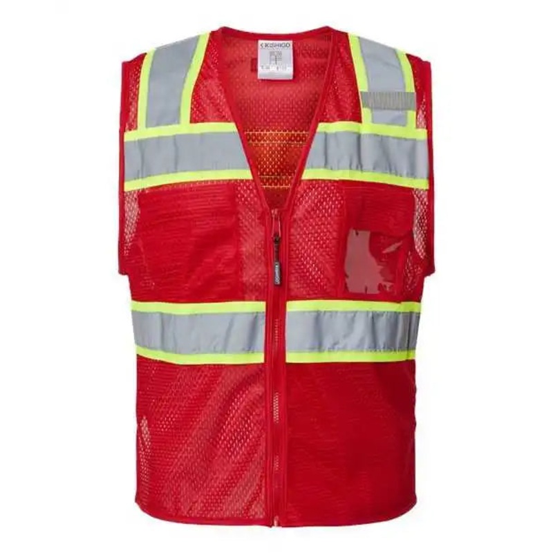 Kishigo B150-156 EV Series Enhanced Visibility 3 Pocket Mesh Vest – Red Lime – B153