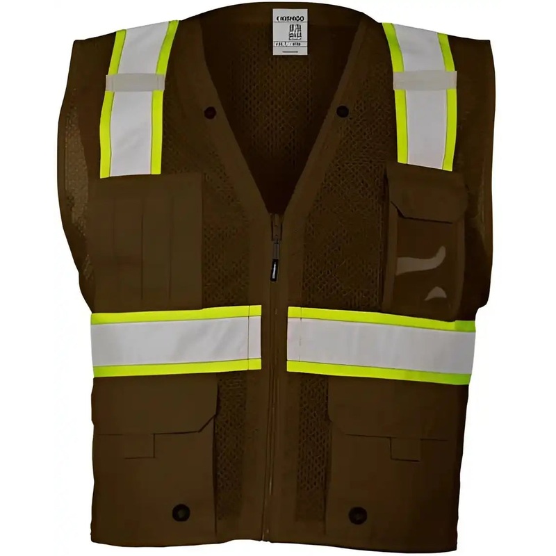 Kishigo B100-111 EV Series Enhanced Visibility Multi-Pocket Mesh Vest – Brown Lime – B108