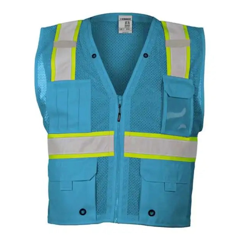 Kishigo B100-111 EV Series Enhanced Visibility Multi-Pocket Mesh Vest – Electric Blue Lime – B110