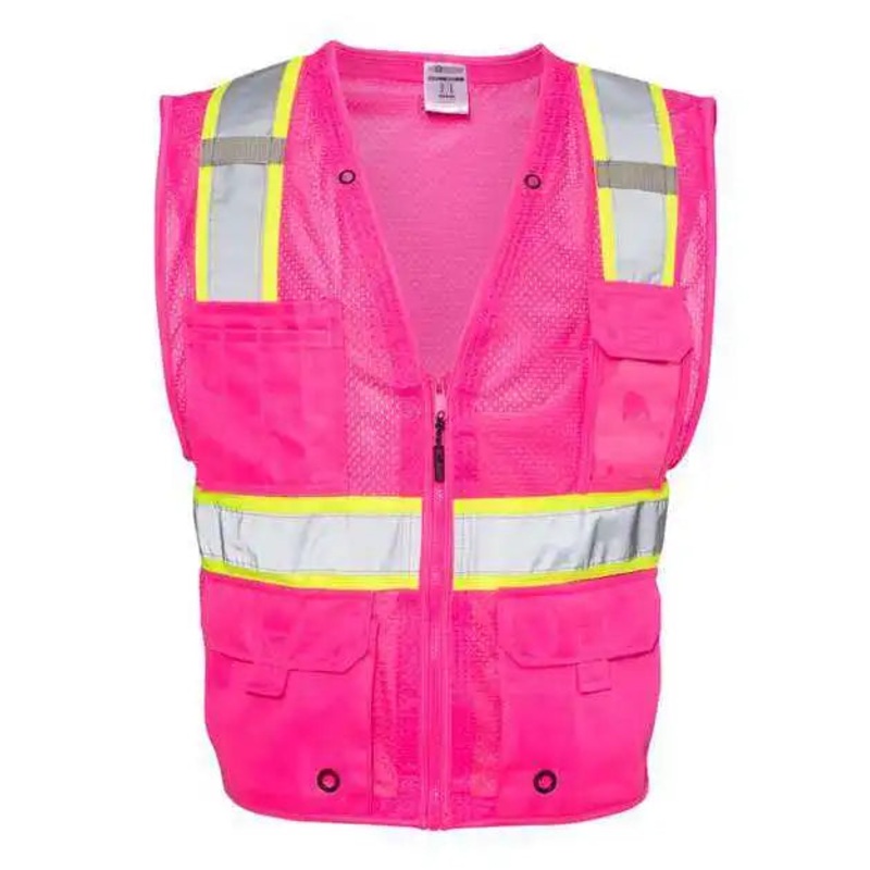 Kishigo B100-111 EV Series Enhanced Visibility Multi-Pocket Mesh Vest – Pink Lime – B107