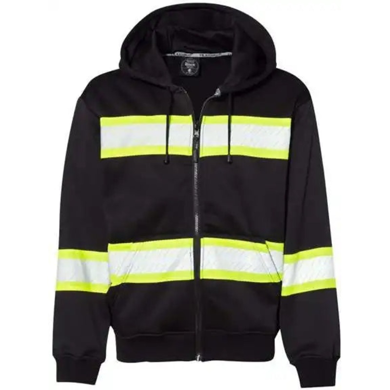 Kishigo B310-313 EV Series Enhanced Visibility Full-Zip Hooded Sweatshirt – Black Lime