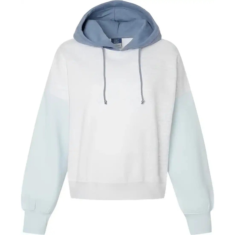 MV Sport W23716 Women’s Sueded Fleece Colorblocked Crop Hooded Sweatshirt – Arctic Blue