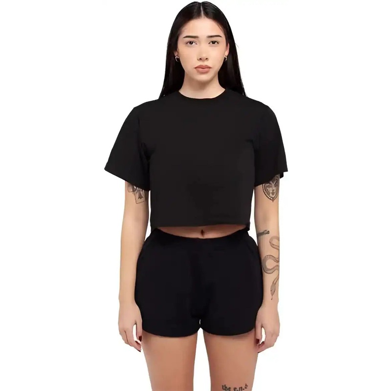 Shaka Wear SHGDC Women’s Garment-Dye Crop T-Shirt – Black