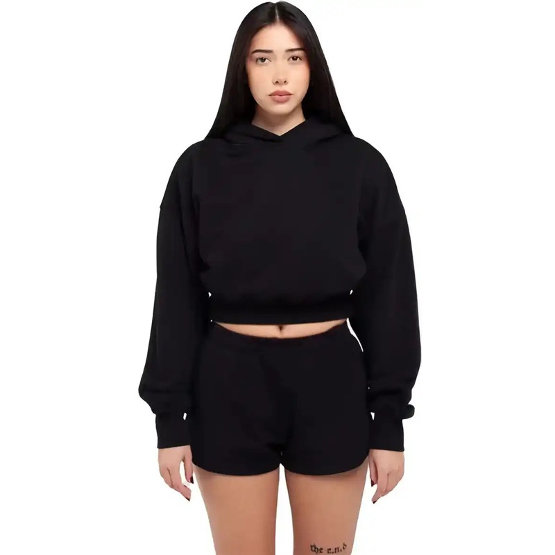 Shaka Wear SHGWC Women’s Garment-Dye Crop Hooded Sweatshirt – Black