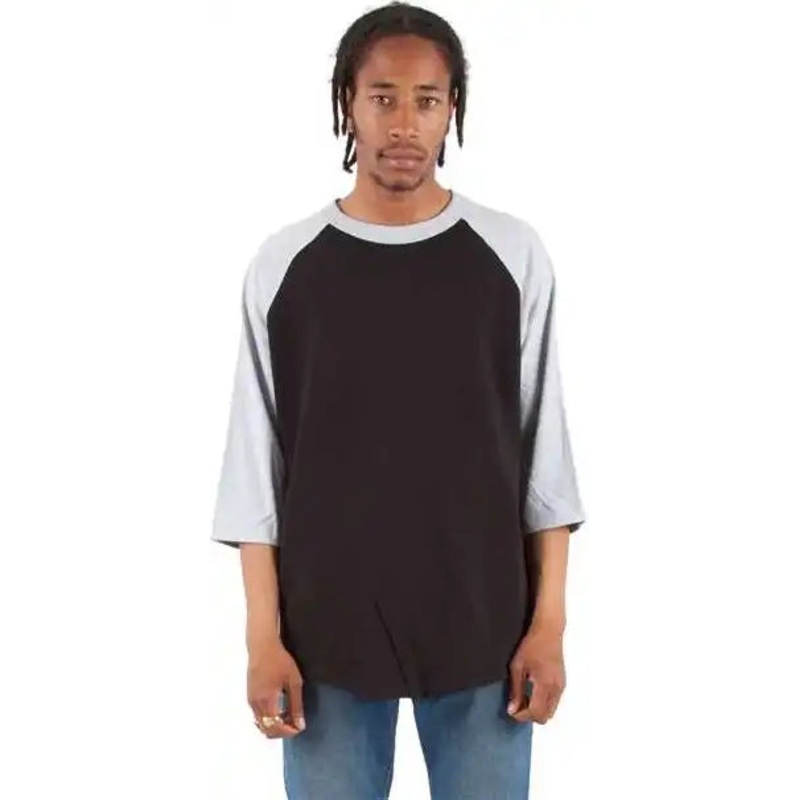 Shaka Wear SHRAG Unisex Three-Quarter Sleeve Raglan T-Shirt – Black/ Heather Gray