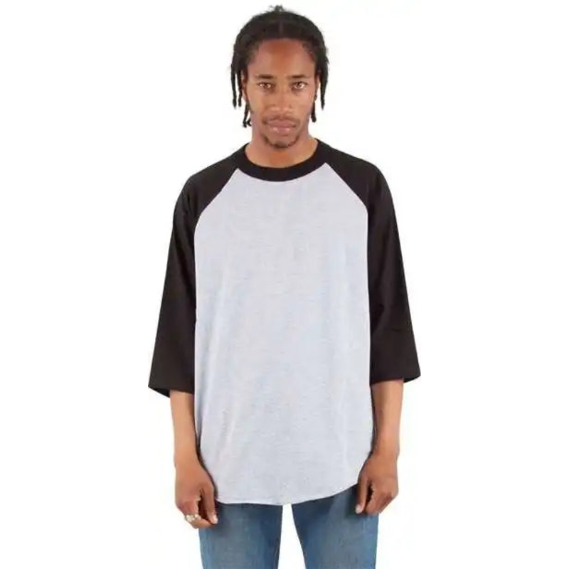 Shaka Wear SHRAG Unisex Three-Quarter Sleeve Raglan T-Shirt – Heather Gray/ Black