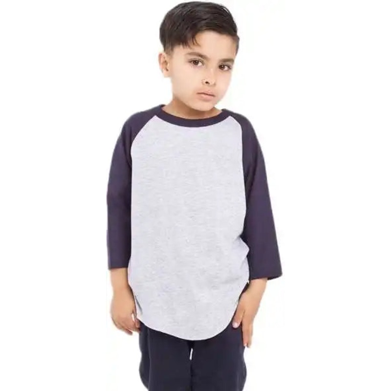 Shaka Wear SHRAGY Youth Three-Quarter Sleeve Raglan – Heather Gray/ Navy
